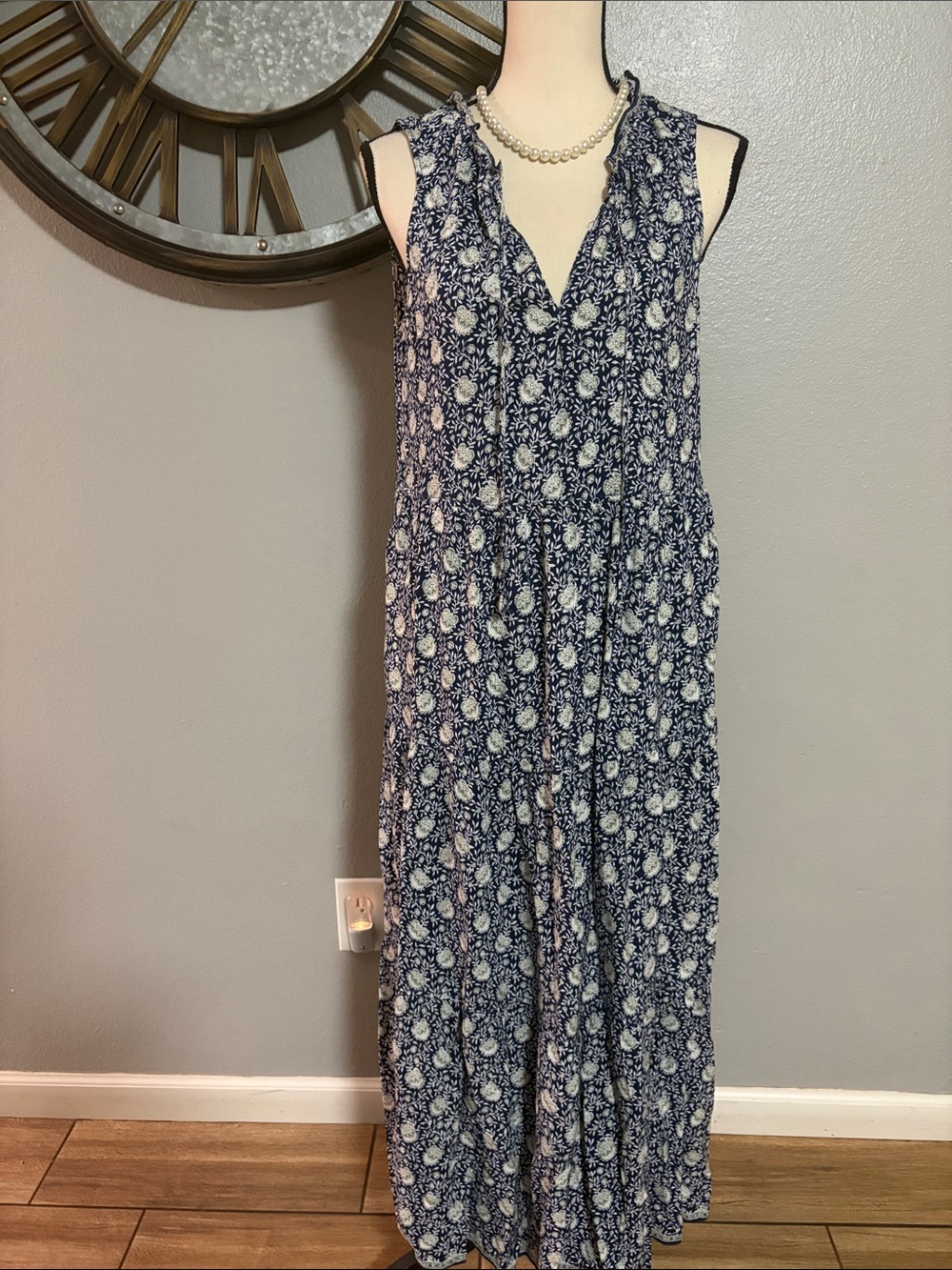 MAX STUDIO Navy Floral Maxi Dress - Sleeveless V-Neck